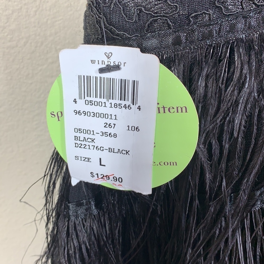 Windsor black ostrich spaghetti strap feather mini dress size large NWT - Picture 10 of 12